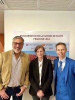 De gauche à droite : Orso CHETOCHINE, fils de la professeure Francine Leca et Directeur de Mécénat Chirurgie Cardiaque,  Nathalie DERVEAUX maire de Bessancourt et Ghislain PIRONNEAU cofondateur d'IMODEV ©Imodev